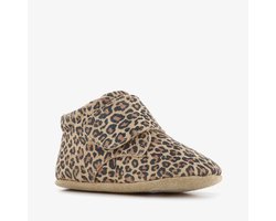 Groot leren babyschoenen met panterprint bruin beige - Maat 20 - Uitneembare zool - In cadeauverpakking