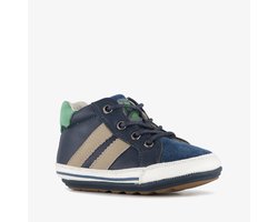 Groot leren babyschoenen met strepen donkerblauw - Maat 21 - Uitneembare zool - In cadeauverpakking