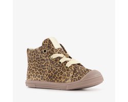Groot suède meisjes veterboots met panterprint bruin - Maat 19 - Echt leer - Uitneembare zool