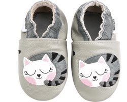 Leren grijze babyslofjes van Baby-slofje, Poes maat 18-19