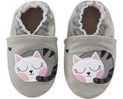 Leren grijze babyslofjes van Baby-Slofje, Poes maat 20-21