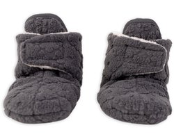 Lodger - Babyslofjes antislip Antraciet - Klittenband - Fleece - 12-18 maanden