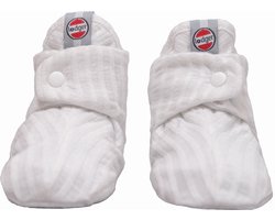 Lodger - Babyslofjes Newborn Maat 15 Wit Zacht Katoen Drukknoopsluiting 0-3M Slipper Seersucker