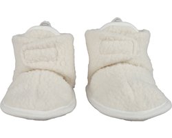 Lodger - Sloffen teddy - Antislip - Fleece - Klittenband - 12-18 maanden - Wit