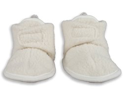 Lodger - Slofjes teddy fleece - Klittenband - 0-3 maanden - Wit - Gaan niet uit