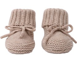 Lodger - Wollen slofjes - Beige - Blijven altijd vastzitten met veters - 6-12 M