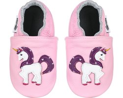 Roze leren babyslofjes van Baby-Slofje met unicorn maat 20/21