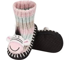 Soxo - Roze Babyslofjes - Zebra – Maat 19-21 – Zachte Polyester Zool met Antislip voor Meisjes (12-18 maanden) - Slofsokken kindjes maat 19-21 - slofsokken met antislipzool - kindersloffen maat 19-21 - babysloffen maat 19-21 - slofsokken met antislip