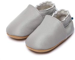 Steppies Babyslofjes Leer - Lichtgrijs - Maat 20-21 (12-18 maanden, 13 cm) - met Suède Zool