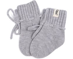 Steppies - Babyslofjes newborn - 100% Merino wol – grijs - slofjes voor je baby, dreumes en peuter voor jongens en meisjes - 0-3 Maanden (9,5cm) - schoenmaat 16-17