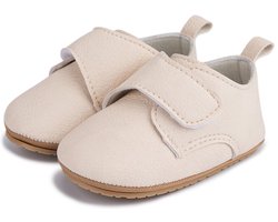 Stijlvolle baby schoenen met klittenbandsluiting – Lichtbeige - maat 19/20 (6-12 maanden) - 12 cm – antislip rubber zool – comfortabele eerste stapschoentjes - Valt Klein