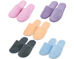 TRANKIELO® - Set van 5 Unisex Pantoffels voor Gasten – Kleurrijk en Comfortabel – Ideaal voor Hotels, Feesten en Schoonheidscentra – Wasbaar en Antislip – Koraalfleece Materiaal – Kleur: Zwart/Bruin