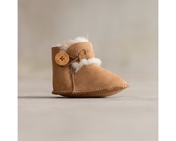 Wollen babyslofjes - Davin - 100% schapenvacht - Babyschoentjes van lamsvacht - Camel - Maat 18/19