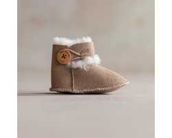 Wollen babyslofjes - Davin - 100% schapenvacht - Babyschoentjes van lamsvacht - Taupe - Maat 18/19