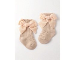 1 paar vintage stijl sok met strik- strijkstokken voor kinderen- kindersok met fluwelen strik voor meisjes- oud roze sokjes baby met strik