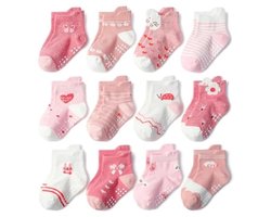 12 paar antislipsokken voor jongens en meisjes van 1-3 jaar