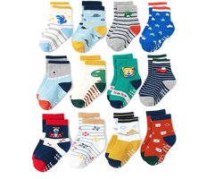 12-paar babysokjes - antislip rubberen vloersokken - antislip katoenen ronde sokken - puur katoenen babysokjes - unisex - geschikt voor baby's van 0-1 jaar