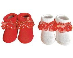 2 paar Baby Sokjes met Kant en Strikje - Lace & Bow - Newborn