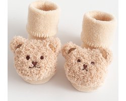 2 paar herfst- en wintersokken voor baby's en peuters - Antislip wintersokken voor baby's - Dikke zachte vloersokken - Warme katoenen sokken voor peuters - Leuke cartoonpatroon kindersokken - Mid-tube peutersokken - Maat M (1-3 jaar) - Beige