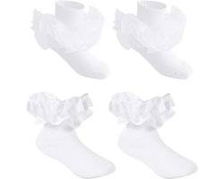 2 Paar Schattige en Comfortabele Kanten Kindersokken in Wit - Maat M - Leuke Kledingaccessoires voor Kinderen.