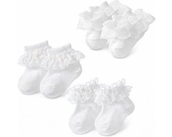 3 paar antislip babysokken met ruches voor meisjes, perfect voor pasgeborenen en peuters van 6-12 maanden, ideaal voor doop en speciale gelegenheden