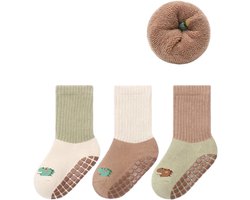 3 paar - Baby- en kinderwintersokken - dikke, warme antislipsokken -S-Groen