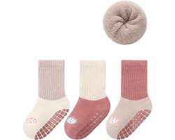 3 paar - Baby- en kinderwintersokken - dikke, warme antislipsokken -S-Roze