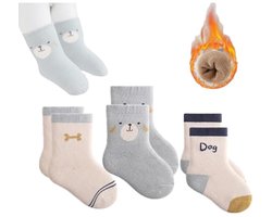 3-pack baby- en kindersokken van katoen, warme sokken met dierenmotief, enkelsokken voor peuters, warme dikke wintersokken voor meisjes en jongens - geschikt voor 6-12 maanden