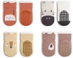 4 Paar Antislip sokken - Zebra Hert Vos Beer - 1-4 jaar