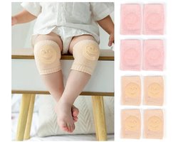 4 paar - Baby knie beschermers - Antislip sokken - Smiley - Roze Beige