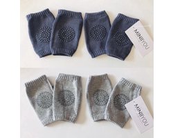 4 Paar - Baby Knie beschermers Donkergrijs - Lichtgrijs - Anti slip sokken kruipbeschermers