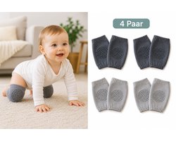 4 Paar Baby Kniebeschermers Anti-Slip – Kniebescherming voor Kruipen – Babysokken met Grip – Donkergrijs & Lichtgrijs – 0-2 Jaar