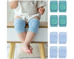 4 Paar Baby Kniebeschermers – Antislip Sokken – Smiley Design – Blauw & Groen – 0-2 Jaar