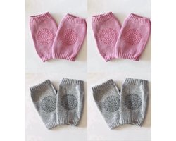 4 Paar Baby Kniebeschermers – Roze & Lichtgrijs – Anti-slip Kruipsokken voor Baby Meisje (0–2 jaar) baby kniebeschermers, anti-slip sokken baby, kruipbeschermers baby, baby kruipsokken, kniebeschermers baby meisje, baby accessoires
