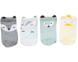 4 paar baby sokken met das vosje eend print – 3D diertjes – elastische enkelsokjes voor jongens en meisjes – 6-24 maanden
