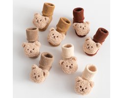 4 paar babysokjes Slippers voor pasgeborenen Schattig ontwerp met beertjes Zachte katoenen stof Winterstijl