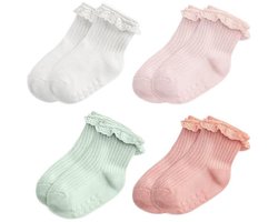 4 paar meisjessokken met ruches, zachte katoenen babysokken met antislip-ruffles, geschikt voor pasgeborenen van 1-3 jaar.