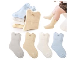 4 paar naadloze kindersokken, katoenen babysokken tot halverwege de kuit, uitstekend draagcomfort, anti-knellende kuitmouwen, ademend, machinewasbaar, geschikt voor pasgeborenen (1-3 jaar)