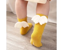 4 PAREN SOKKEN SET antislip kotoen engelen sokken voor baby en kinderen van 1 tot 3 jaars met vleugels - Princess sokken/ sokken for meisjes en jongens Roze - Grijs - Geel - Wit PERFECT CADEAU SINTERKLAAS KERST
