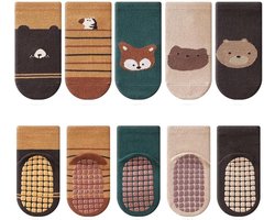 5 paar babysokjes ABS antislip sokken dierenpatroon katoenen mid-tube sokken 0-1 jaar oud