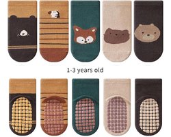 5 paar babysokjes ABS antislip sokken dierenpatroon katoenen mid-tube sokken 1-3 jaar oud
