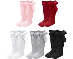 5 paar kniekousen voor baby's en meisjes, zachte gebreide sokken voor meisjes, kindersokken met kraag, katoenen sokken voor baby's (1-3 jaar)