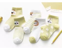 5 paar New born Baby sokken - Set Babysokjes - 0-6 maanden - Gele Babysokken - multipack - Dierensokken - Beestenboel - Baby Sokken - New born sokken - Kraamcadeau voor Jongen of Meisje - Babyshower Cadeau - Kraammand