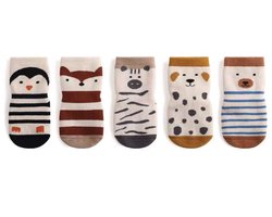 5 paar warme sokken met dierenprint, babyvloersokken, zachte, antislip en verkoelende zool, geschikt voor baby's die leren lopen en kruipen (maat S: 0-1 jaar, voetlengte 7-10 cm).