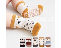 5-pack antislip sokken van ABS voor baby's en peuters, dierenmotief van katoen, leeftijd 1-3 jaar