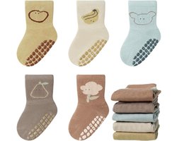 5-pack antislipsokken voor baby's en kinderen, pantoffels voor jongens en meisjes, schattige dieren, puur katoenen herfst-, lente- en wintersokken voor pasgeborenen, geschikt voor kinderen van 1-3 jaar - G-stijl