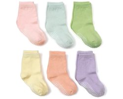 6 Paar - Antislip Sokken Kind - Baby Sokjes - Meisjes Sokken - 1-3 jaar - Pastelkleuren