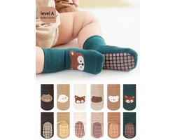 6 paar babysokjes ABS antislip sokken dierenpatroon katoenen mid-tube sokken 1-3 jaar oud