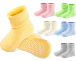 6 Paar Babysokken - Baby Antislip Sokken - Babysokjes - Antislip Sokken voor Baby’s/Kinderen - Effen - Jongens - Meisjes - Zacht - Warm - Maat M: 12-14cm (1-3 jaar) - Voor Baby's Peuter - Baby Cadeau