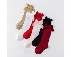 6 paar meisjes over-de-knie sokken - peutersokken - peutersokken met strik tot aan de dij - babysokken - fluwelen kindersokken met grote strik - babysokken tot aan de dij - babyprinsessensokken (1-3 jaar, voetlengte 10-13 cm)